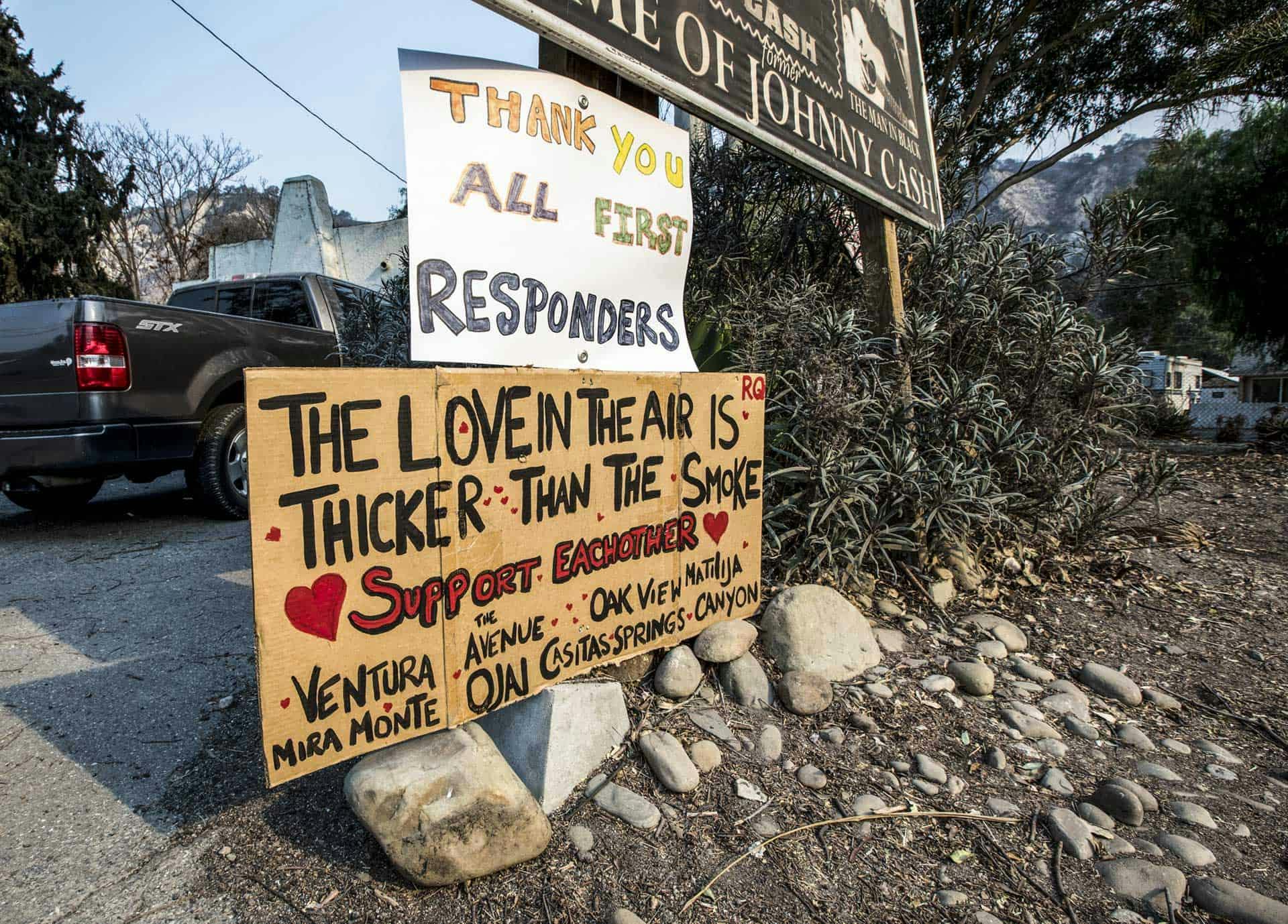 <p>“The Love in the Air is Thicker Than the Smoke.” This kind of signage was everywhere showing gratitude and support.</p>
